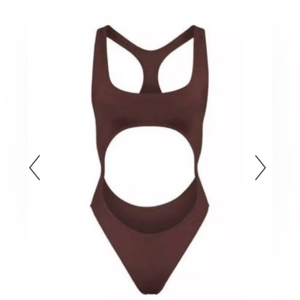 SKIMS Brown Cutout One-Piece Swimsuit
